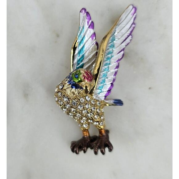 Vintage Enamel Jeweled Bird Brooch - Picture 1 of 2